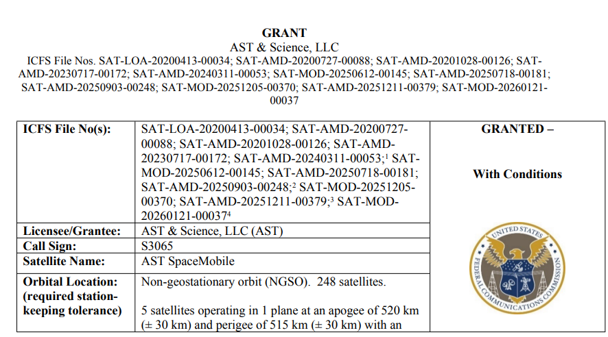 JRyanThomp's tweet photo. @AST_SpaceMobile receives significant grant from @FCC. Haven't hide time to dig in yet, but grant here: https://t.co/hw25l8IONZ https://t.co/S1SX1Z3WU6
