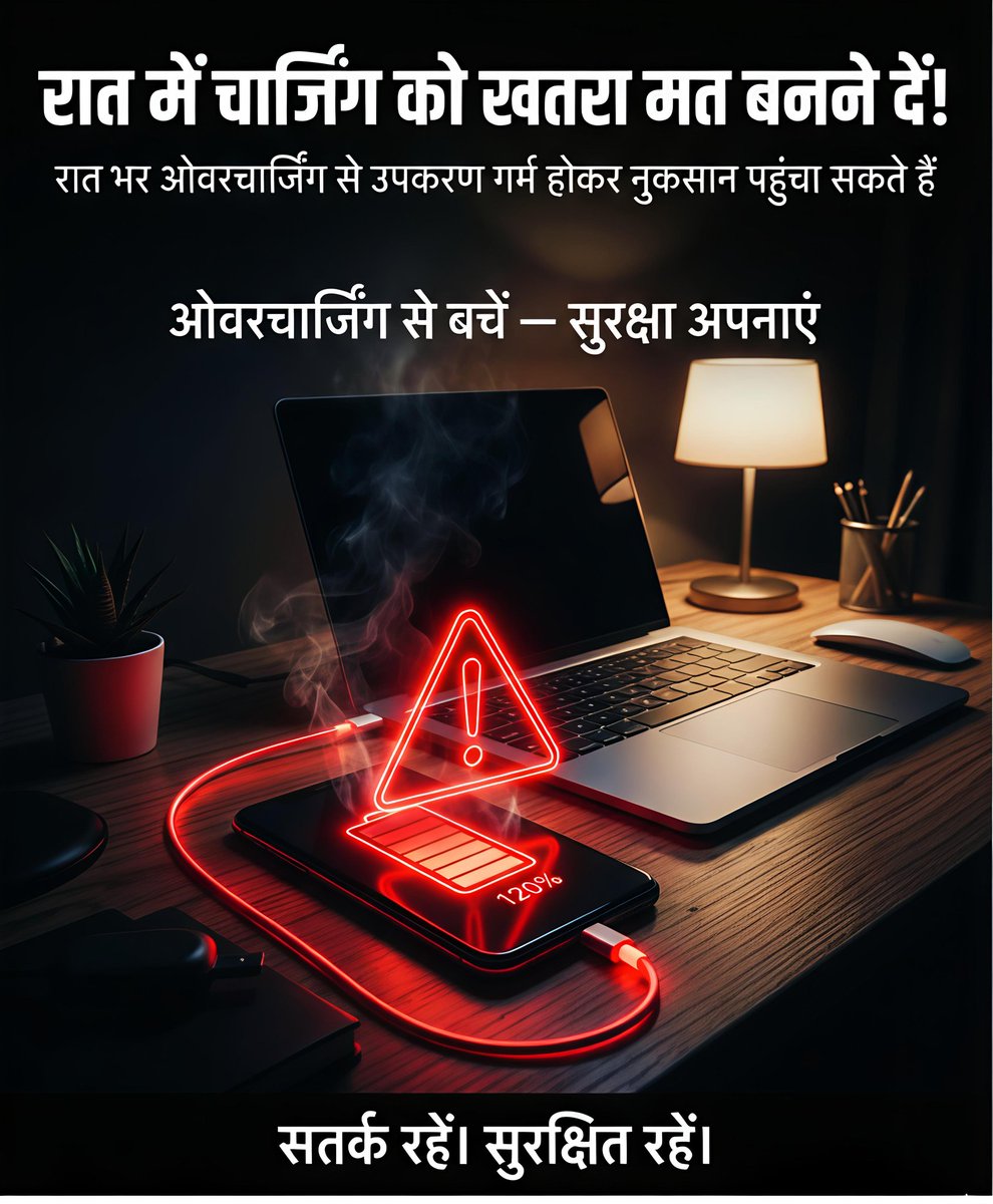 SE_KUSHINAGAR's tweet image. ⚠️ रात भर चार्जिंग से बढ़ सकता है खतरा!
ओवरचार्जिंग से डिवाइस ओवरहीट होकर नुकसान पहुंचा सकता है।
🔌 जरूरत अनुसार ही चार्ज करें, सुरक्षित रहें।
📞 1912
#SafetyFirst #ElectricitySafety #StaySafe
 @EMofficeUP @aksharmaBharat @ChairmanUppcl @mduppcl @MD_PuVVNL @UPPCLLKO @PuVVNLHQ
