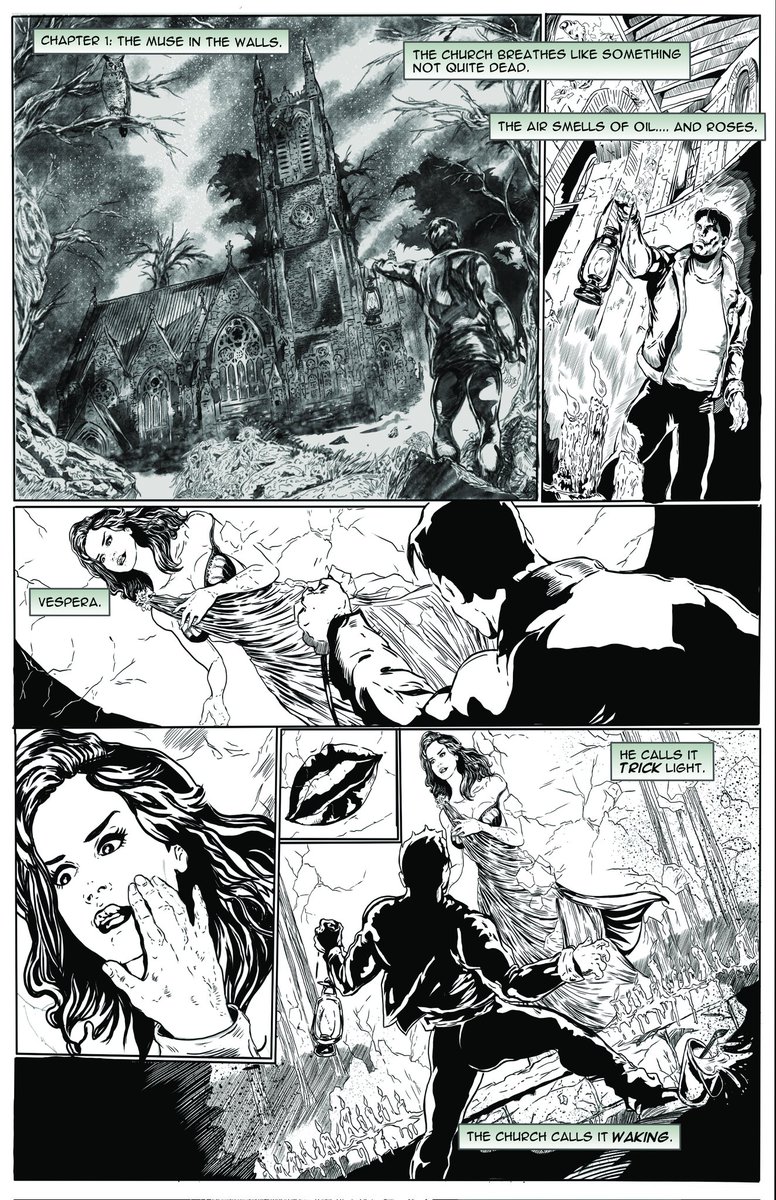 scottfry123's tweet image. We have some more pages lettered for our last story for #issue2

These are the 1st 2 pages of a story called, "The Velvet Church", written by Elizabeth Montgomery and drawn by Bülent Sarılar, with lettering by Scott Fry. This will be featured in the 2nd issue.