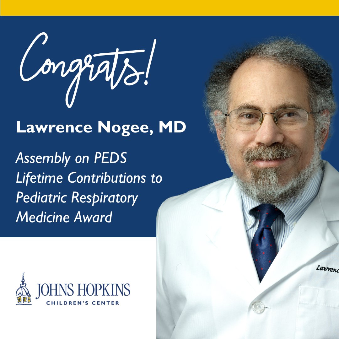 HopkinsKids's tweet image. Congratulations to Dr. Lawrence Nogee on being selected for the Assembly on PEDS Lifetime Contributions to Pediatric Respiratory Medicine Award! 👏

This honor recognizes outstanding contributions to advancing pediatric respiratory medicine.

#Neonatology #KidsHealth
