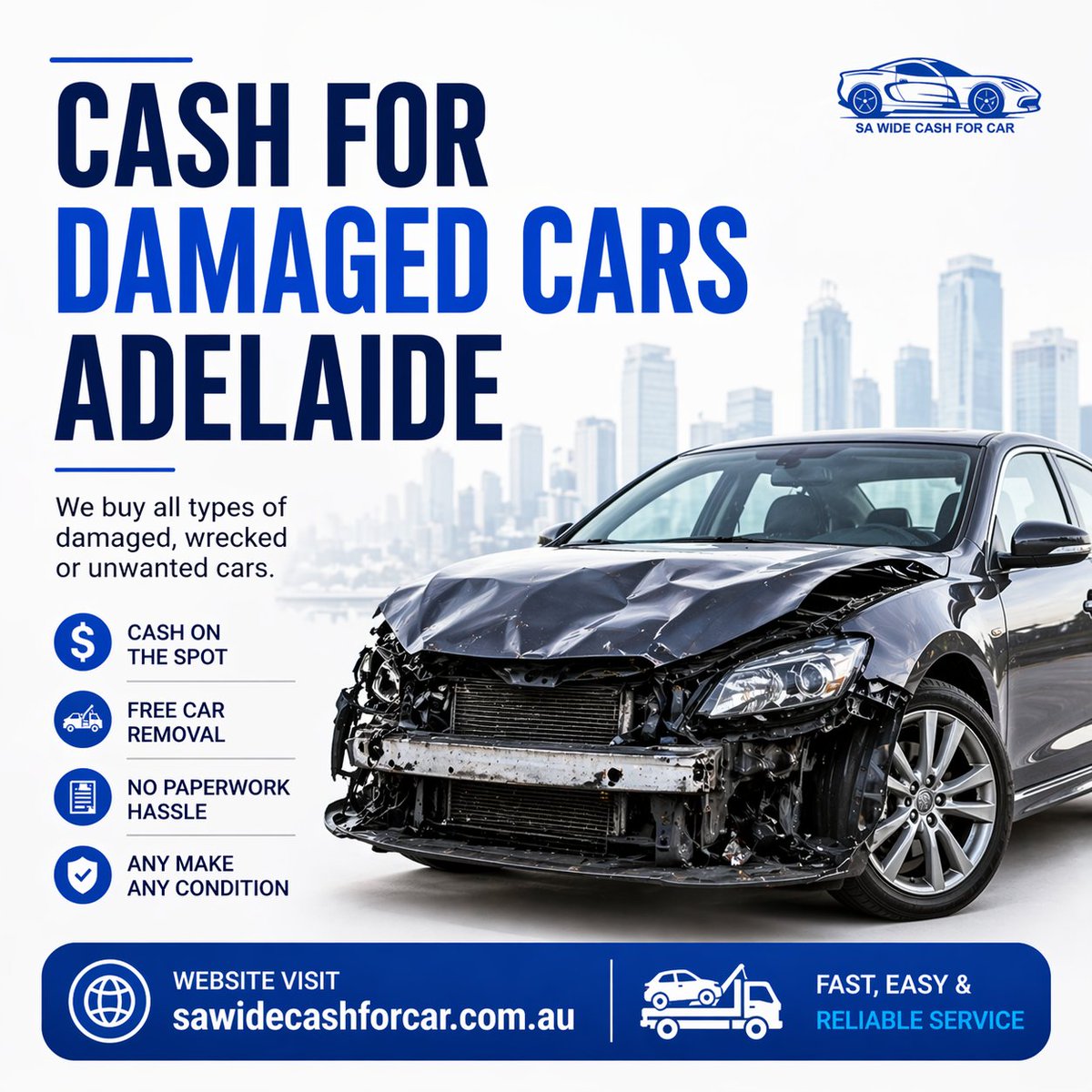 SaWideCash's tweet image. Sell your damaged or accident car in Adelaide today!
✔️ Top cash offers
✔️ Free same-day pickup
✔️ Any condition accepted
👉 sawidecashforcar.com.au/cash-for-damag…

#CashForDamagedCars #Adelaide #CarRemoval #SellMyCar #InstantCash