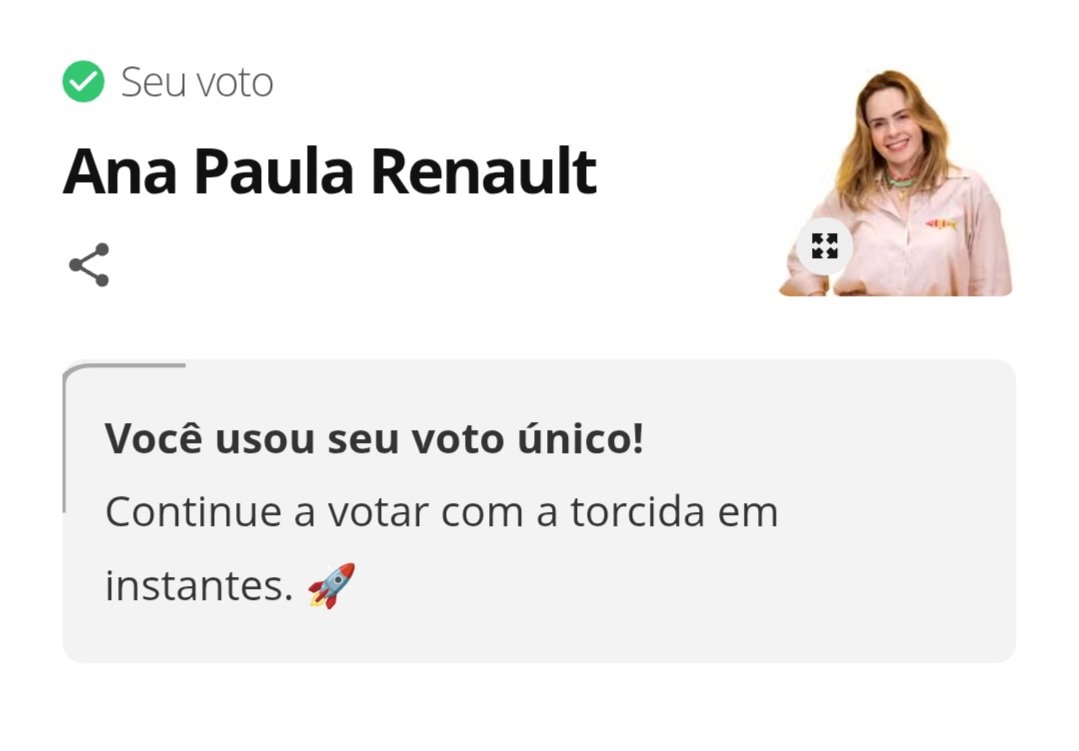 Obrigada, <a href="/anapaularenault/">Ana Paula Renault 🧙🏻‍♀️</a>  por me dar a rara oportunidade de torcer pra campeã de um BBB! Eu já estava cansada de odiar os campeões 😂 Bom demais saborear essa edição!