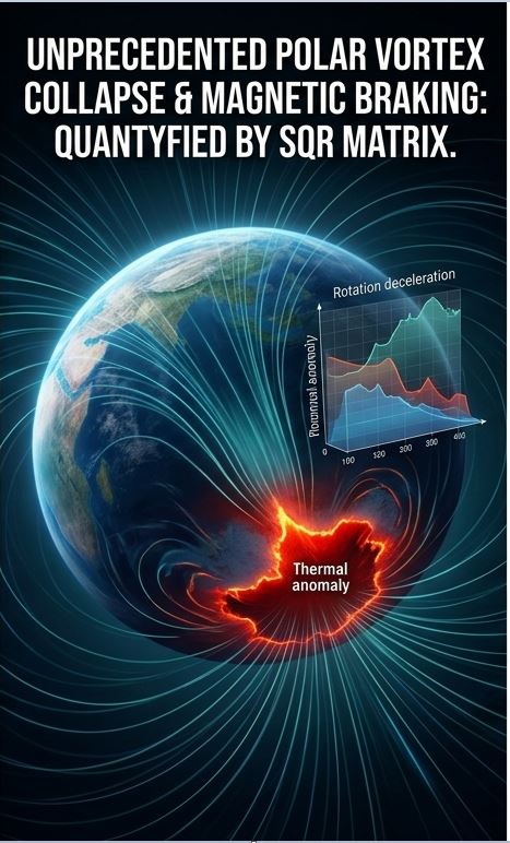 moradalshaif's tweet image. Post:
Is Earth’s magnetic braking linked to the Southern Pole thermal anomalies? The SQR Matrix model identifies the precise mechanical interaction behind the Polar Vortex collapse.
#ClimateChange #Geophysics
Read the Official Announcement:
nasser-alyamani.org/showthread.php…

Technical