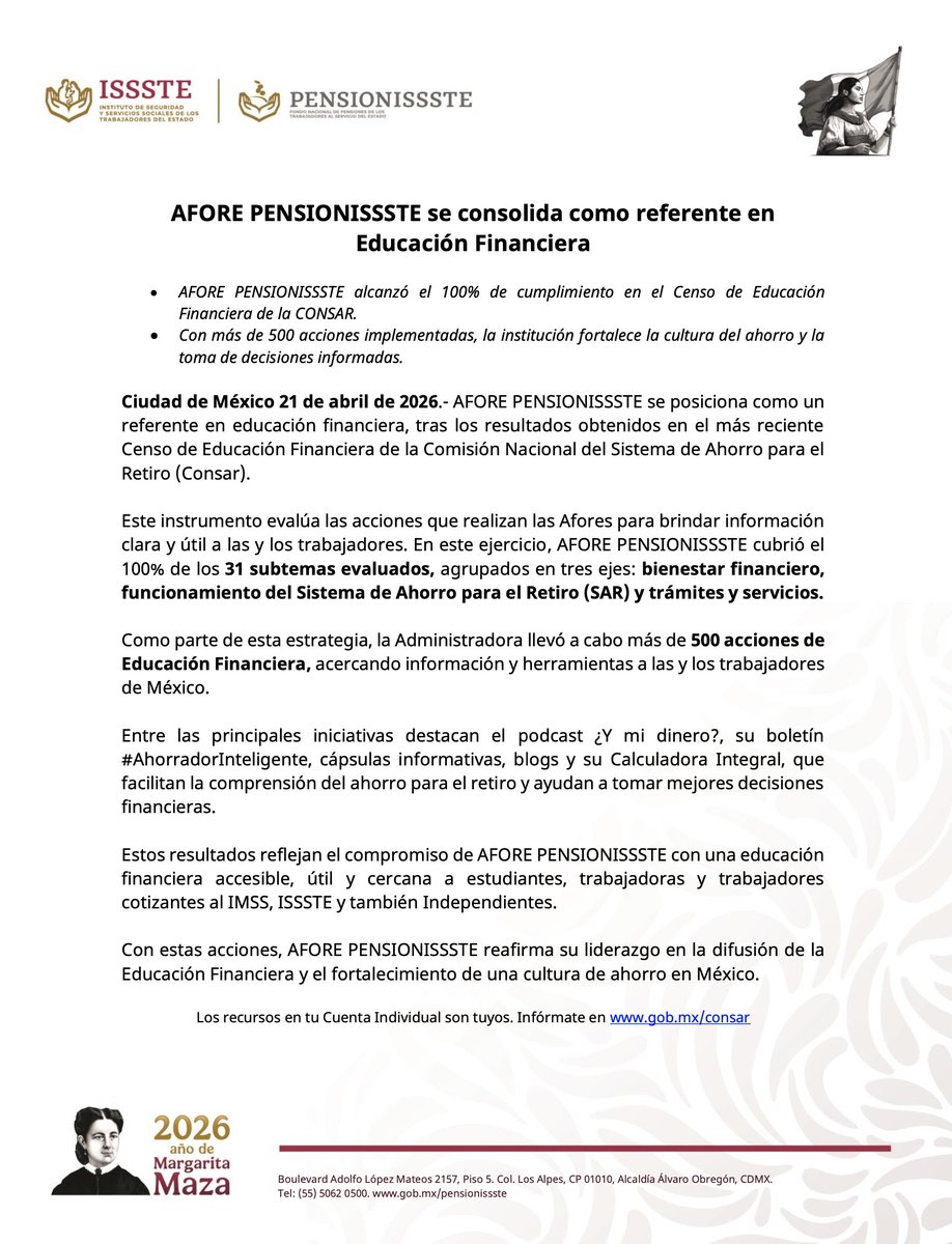 AFORE PENSIONISSSTE tweet media