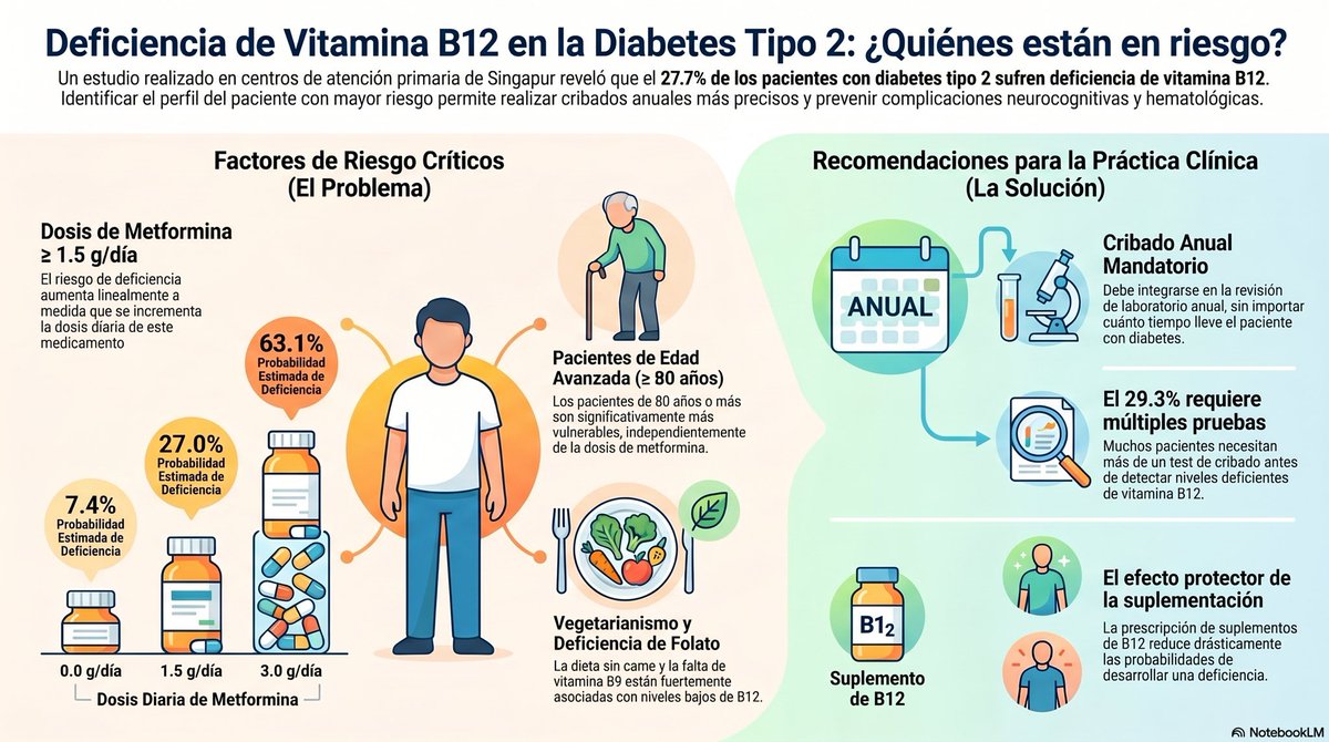 redGDPS's tweet image. ‼️No te olvides de controlar los niveles de Vit B12 en #personas con #DM2 en tto con #metfromina‼️

Sobre todo si:

➡️ ≥ 1,5 g/día de metformina
➡️ ≥ 80 años
➡️ vegetarian@s
➡️ ausencia de suplementación con B12

Al menos una vez al año!

Para más info⤵️
link.springer.com/article/10.118…