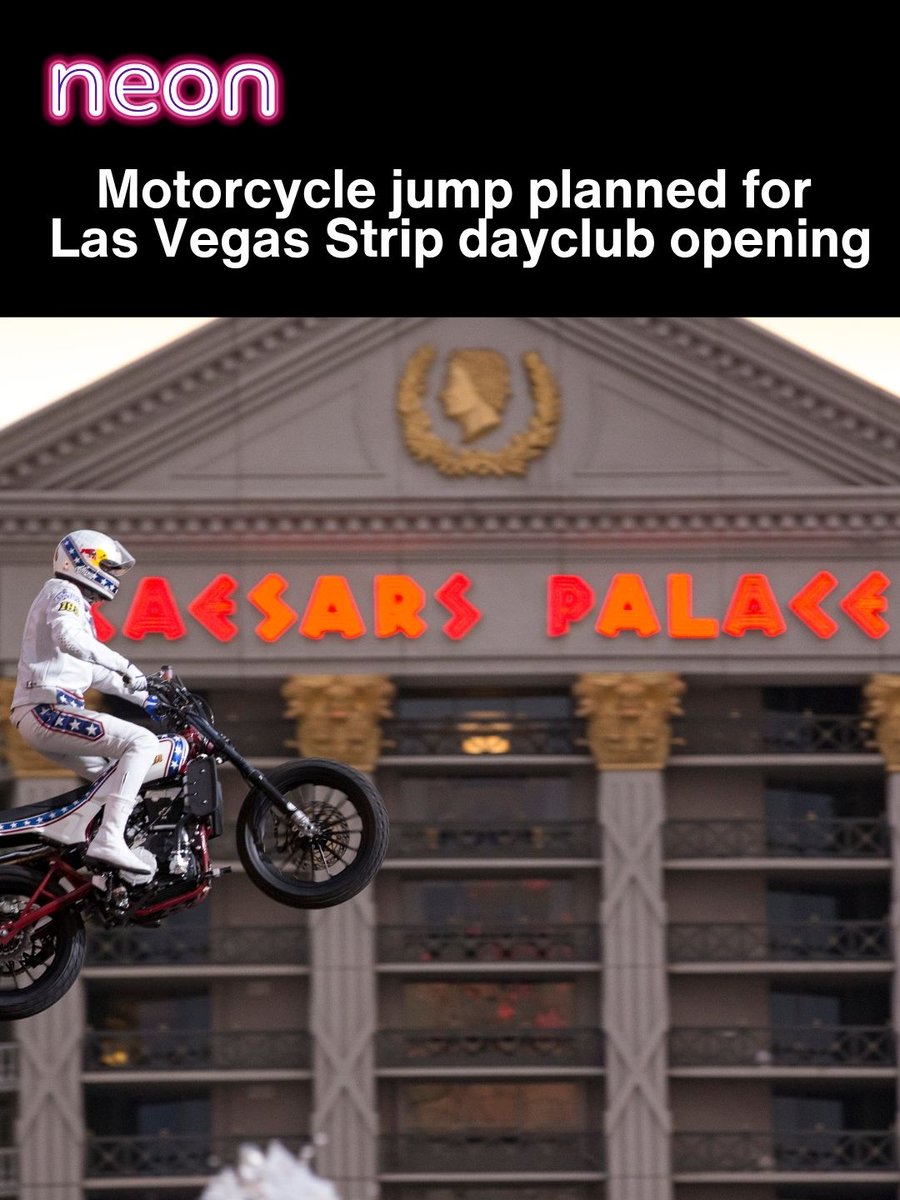 reviewjournal's tweet image. An X-Games star will reprise an iconic Evel Knievel stunt at the fountains of Caesars Palace to commemorate the opening of the Omnia Dayclub &amp;amp; Skybar.
DETAILS: neon.lvrj.com/post/3333586