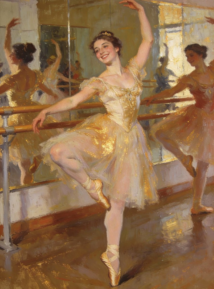 JungKook941892's tweet photo. 🩰💦A graceful ballet dancer in a golden tutu strikes a pose at the barre, mirrored by other dancers in a studio setting.
#BalletElegance #GoldenTutu #DanceStudio #BalletPose #GracefulDancers
@Phichitchai Chusaengsri https://t.co/xafQx8TGEw