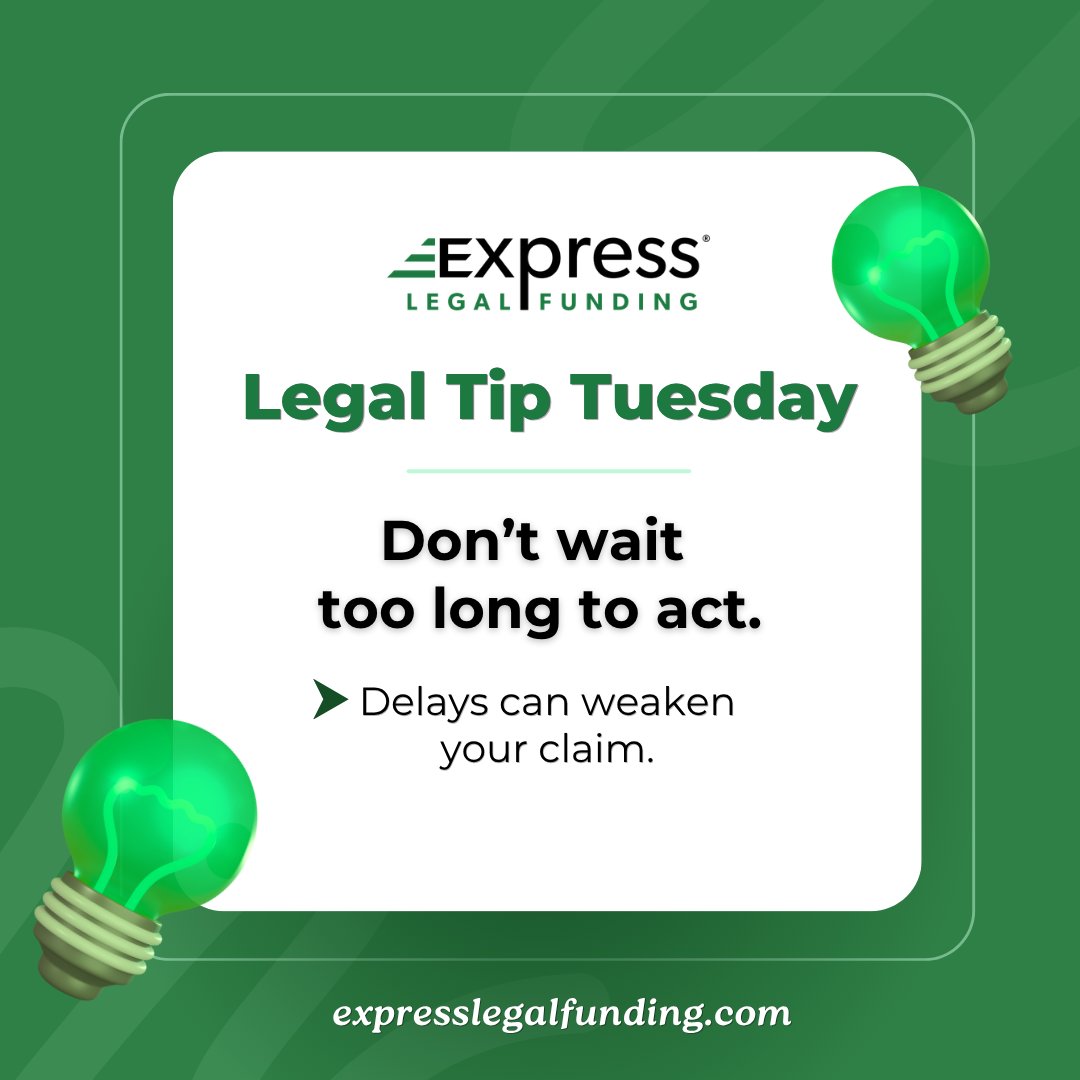 FundingExpress's tweet photo. Legal Tip Tuesday 🚨

Waiting too long after an accident can create challenges for your case.

Evidence can fade, and timelines matter more than most people realize.

Taking action sooner helps keep everything clear and supported.

Act early. Stay protected. ⚖️

#LegalAdvice https://t.co/4N5bzXcrW4