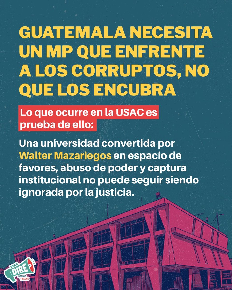 usac_dire's tweet photo. Guatemala no necesita un MP que proteja a los corruptos, necesita un MP que los enfrente.

Lo que pasa en la USAC es solo la punta del iceberg; una universidad secuestrada por favores, abuso y captura institucional.

¡Exigimos justicia, no más impunidad!

#MP #USAC #USACDIRE https://t.co/jDOjuWeoCo