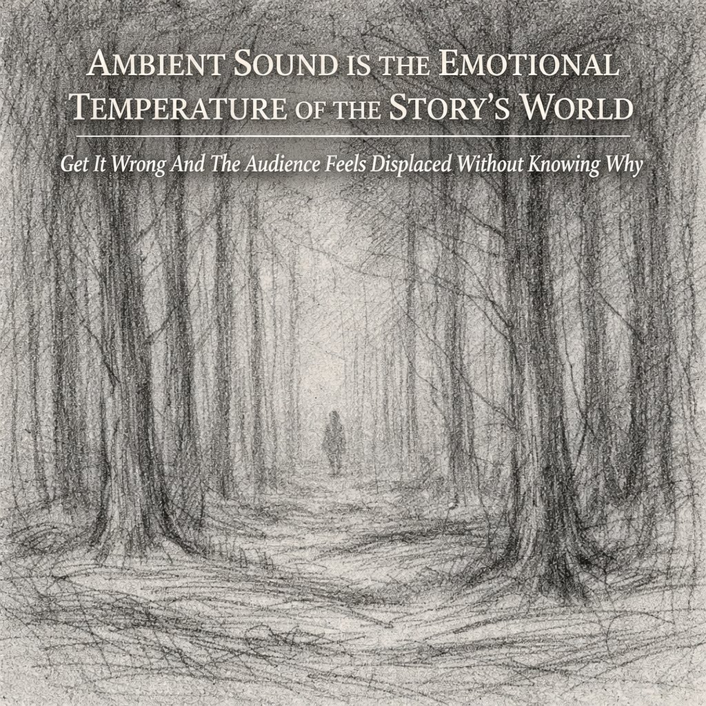 theatreparadiso's tweet image. The sounds most audiences never consciously register are the ones doing the most foundational work.

The hum of a city. The texture of a forest. The particular silence of a room that has been empty for a long time

#writingtips #writersoftwitter #writerslife