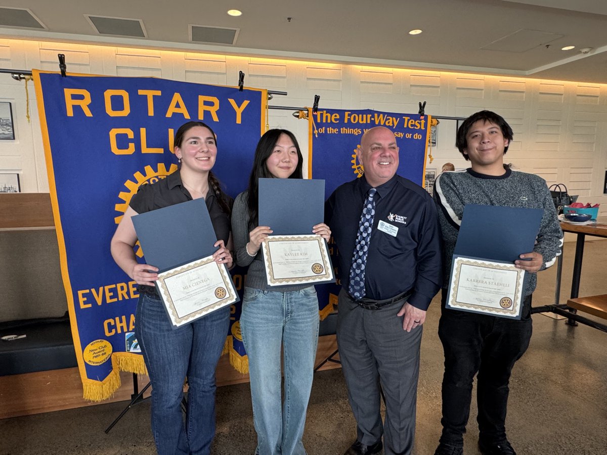 DrIanBSaltzman's tweet photo. Thank you to the Rotary Club of Everett for honoring the April Students of the Month! We appreciate all you do to support students in our community. Congratulations to our incredible students!
⭐️Everett High: Mia Cienega
⭐️Cascade High: Kaylee Kim
⭐️Sequoia High: Karrera Staeheli https://t.co/VcT3JypNJJ