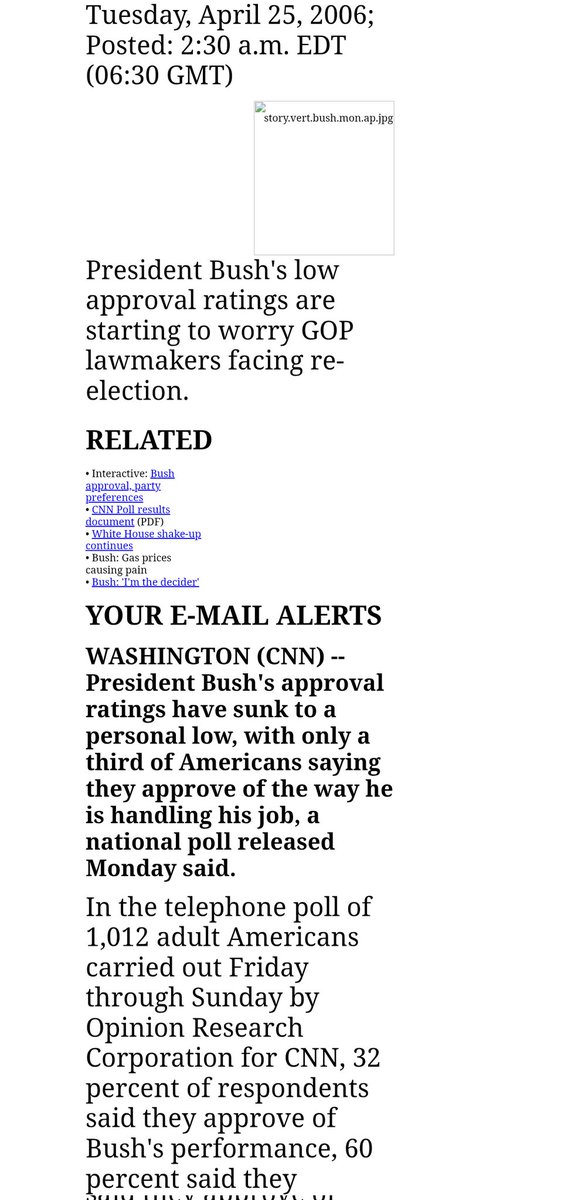 TCabot25's tweet photo. @ettingermentum Almost 20 years to the day CNN released a poll showing Bush at his then-lowest approval...32%.

https://t.co/ezfqyfo6FE https://t.co/5DdSeAcnIc