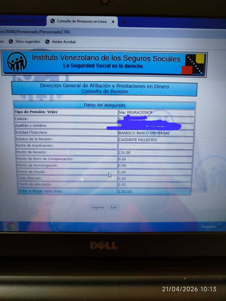 <a href="/delcyrodriguezv/">Delcy Rodríguez</a>  <a href="/Defensoria_Vzla/">Defensor del Pueblo</a> ¿Que está pasando con el IVSS que "fallece" pensionados porque se les ocurre? Foto anexa es mi caso, eliminada este mes. En informática de gobierno es verificable que no estoy fallecida. Se agradece atencion hacia 3ra edad para no retrasar pago