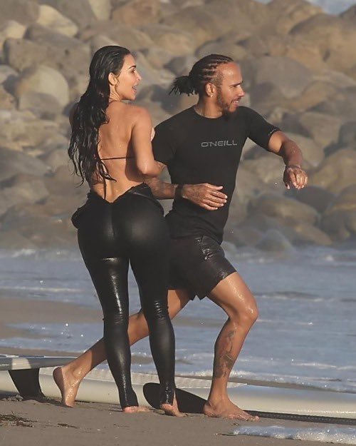 FearedBuck's tweet image. Kim Kardashian and Lewis Hamilton were seen on a beach in Malibu