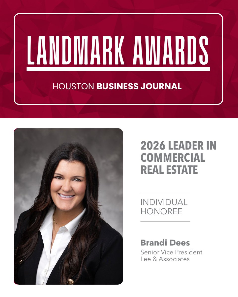 Another big win for our Houston team.

Congrats to Brandi Dees on being named a Leader in Commercial Real Estate Honoree at the Houston Business Journal Landmark Awards.

Proud to see her impact across Houston CRE. Looking forward to the sold-out event tomorrow! #HBJ