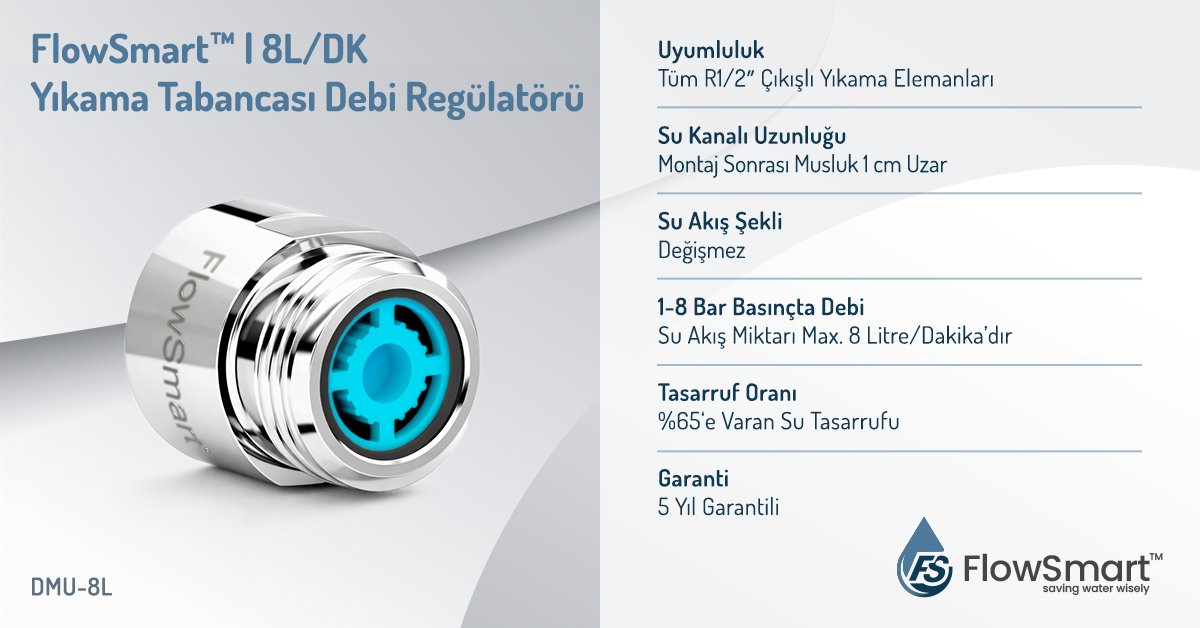 trflowsmart's tweet photo. Yıkama Tabancası Debi Regülatörü | 8L/DK
Ön Yıkama Mutfak Duşlarında

- Yoğun trafiğe sahip ön yıkama tabancalarında ideal
- %65’e varan su tasarrufu
- Sabit debi, basınç dengeleme sistemi
- Paslanmaz krom kaplamalı pirinç malzeme
- Uzun ömürlü ve dayanıklı

#FlowSmart™ https://t.co/aLRMikK6ow