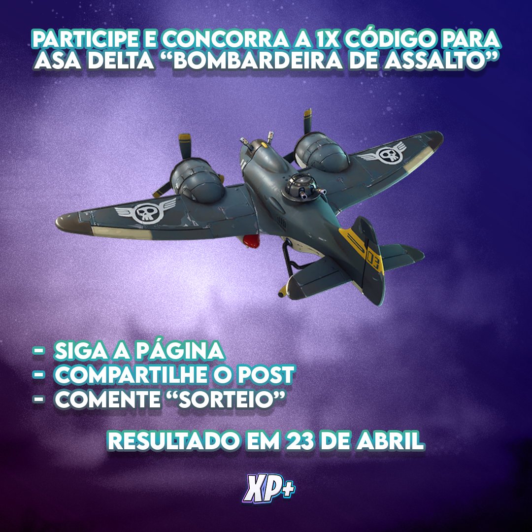 ✈️ PARTICIPE AGORA MESMO!

Participe desse sorteio e concorra a 1x código para Asa-Delta "Bombardeira de Assalto" no #Fortnite!

Requisitos:
✅ Siga a página
🔁 Retweet o post
💬 Comente "Sorteio"

O sorteio finaliza no dia 23 de abril, às 19h BRT!