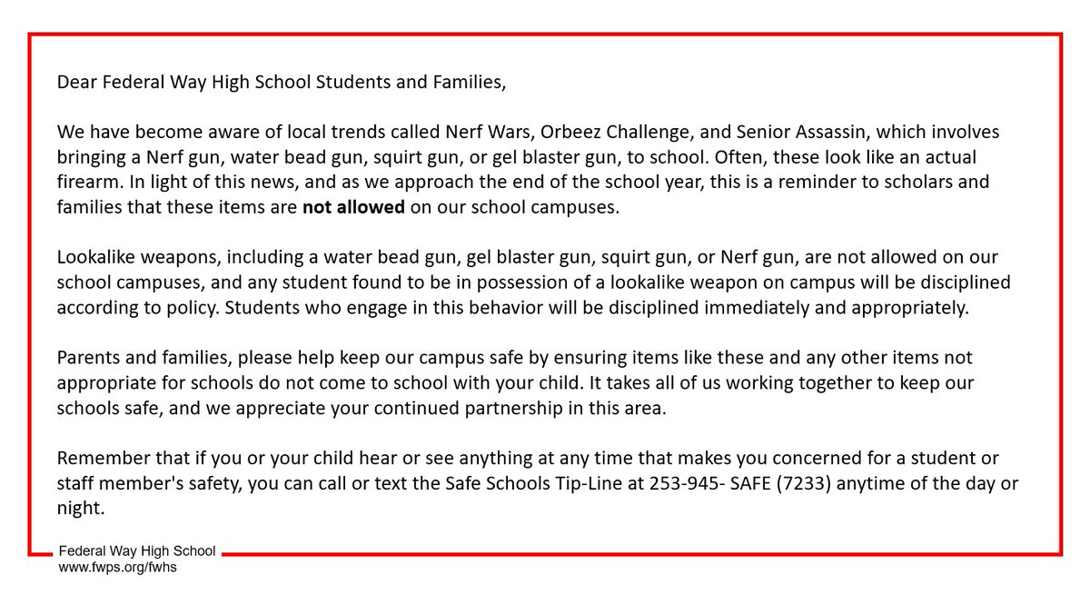 federalwayhigh's tweet photo. School Notice https://t.co/XCqmzwJ9Hj