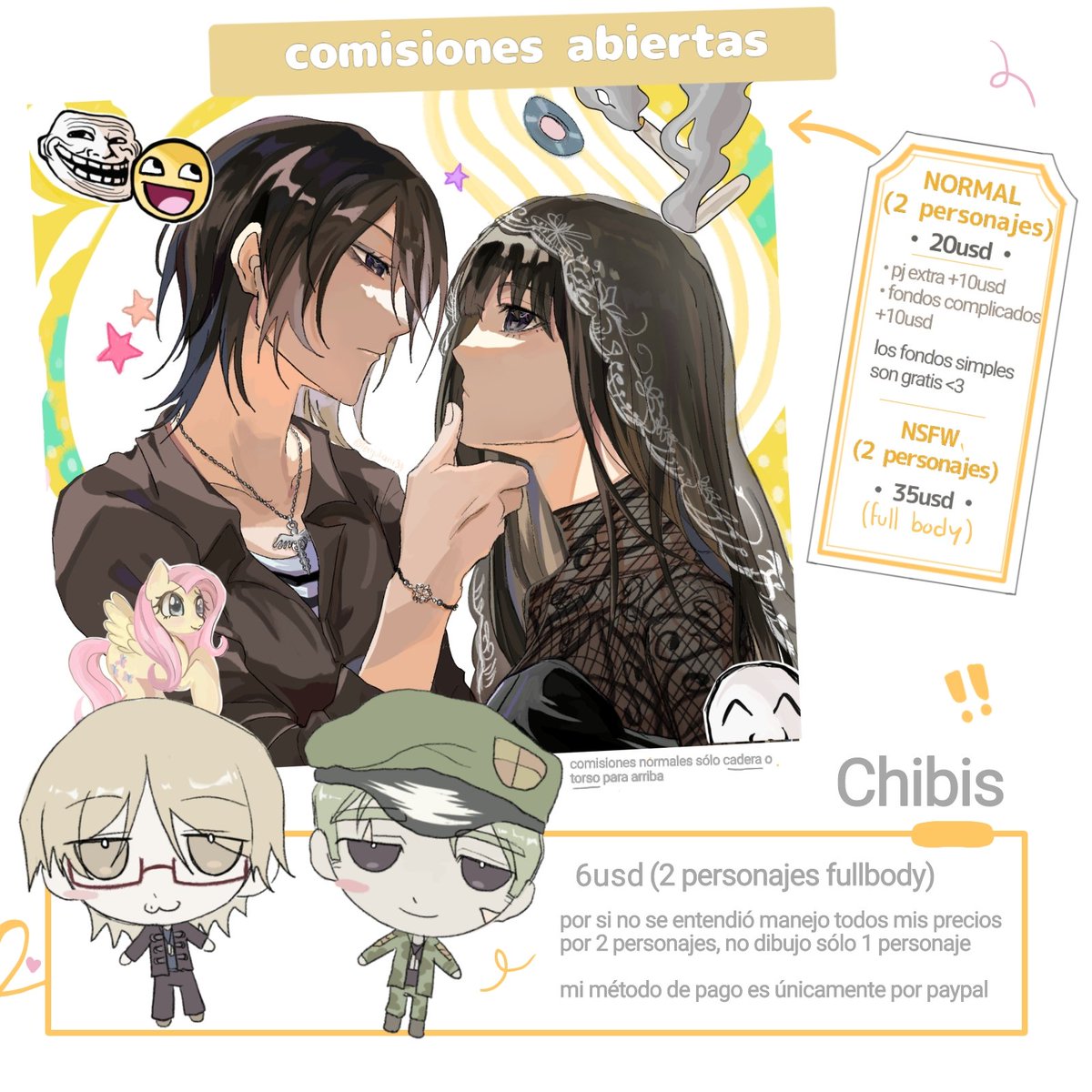 cqocchens's tweet image. Comisiones abiertas! ꒱

las comisiones siempre están abiertas a menos que en mi bio o nombre ponga que no estoy disponible, me demoro entre 1 a 2 semanas y el pedido se hace por dm! agradecería los rts TT
#yumetwt #riakotwt #yumeship #ComisionesAbiertas #commissions