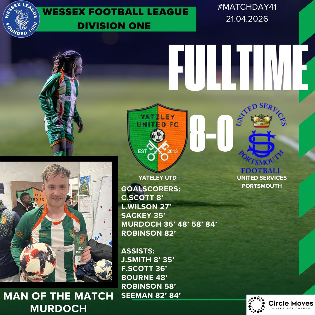 YateleyUtdFC's tweet image. Fulltime Result

At Sean Devereux Park… 8-0 win… moved up into the playoffs spots…

All eyes on Saturday now… but first a big semi final this Thursday night…

#YUFC 🗝️ #GreenArmy 🟢 #UnitedForTheCommunity 🟠
