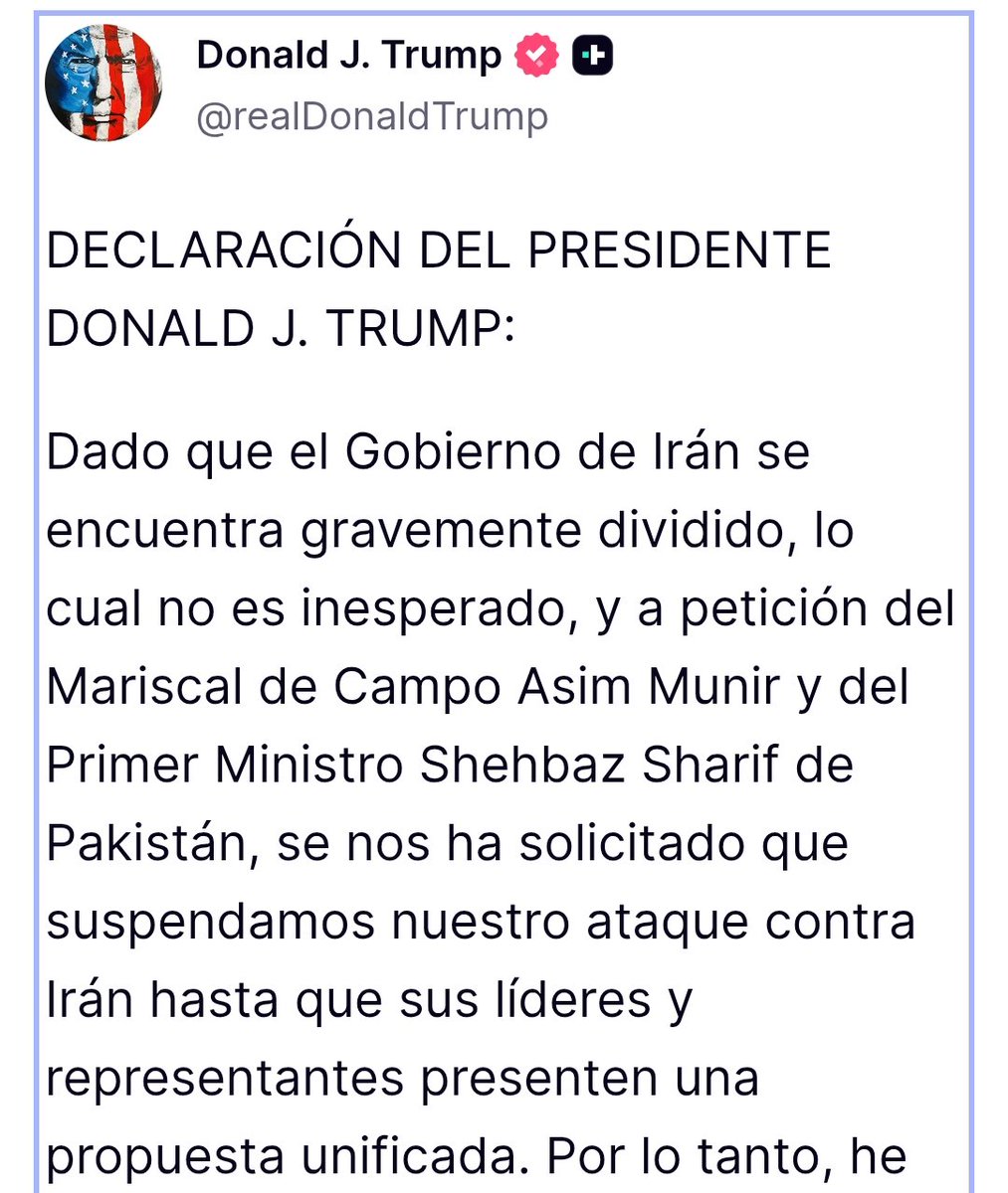 Jjlopez_almejo's tweet image. #ÚltimaHora: #Trump anuncia que suspende los ataques vs #Irán horas antes de que termine la tregua acordada porque, dice, que "Irán se encuentra gravemente divido", y él necesita una postura unificada.

Extraoficialmente, EEUU todavía no termina de reacomodar sus fuerzas en la