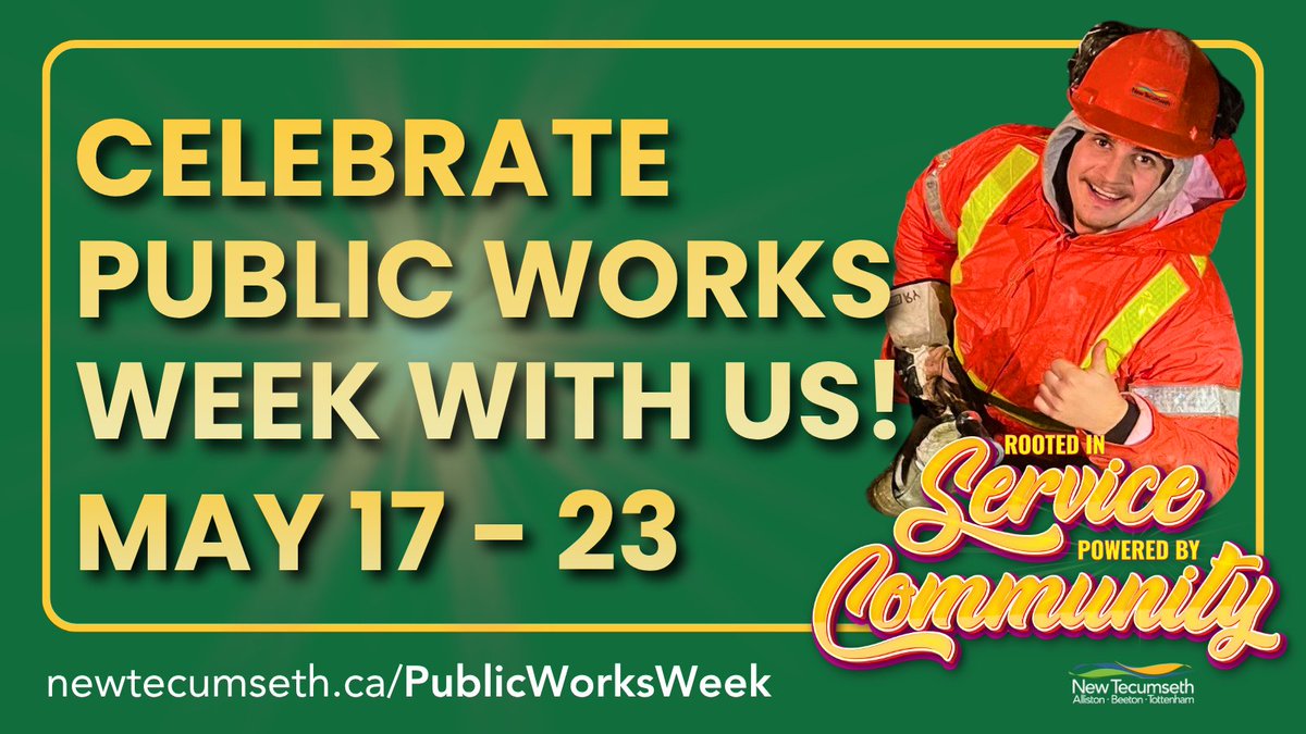 NewTecumseth's tweet image. 🎉 Save the Date — Public Works Week May 17-23! 🚜 Join us for fun events, Touch-a-Truck, food drives &amp;amp; more! 👉 newtecumseth.ca/PublicWorksWeek 
#NPWW #RootedinService #PoweredbyCommunity #WeArePublicWorks
