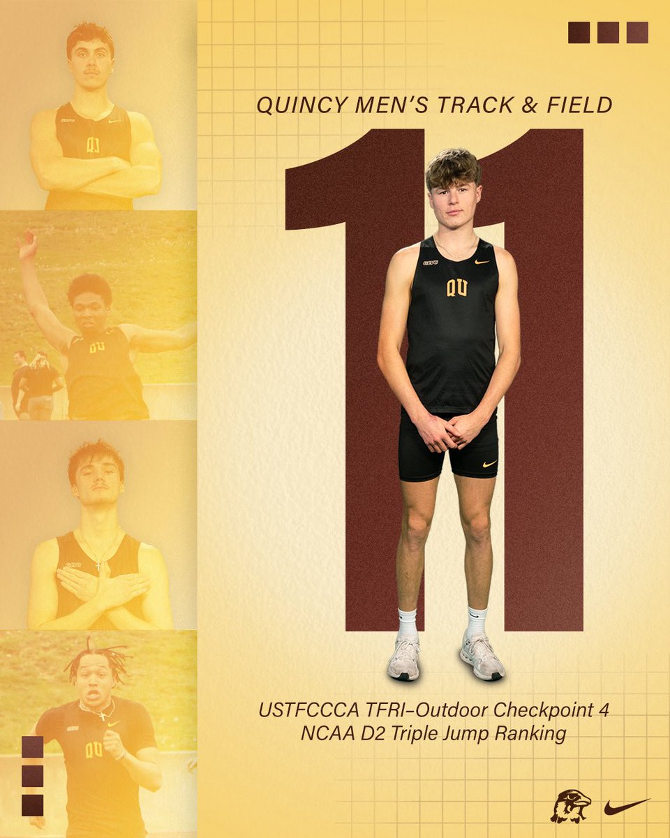 QUHawks's tweet photo. Checkpoint 4 🦅✅

The Hawks sit 11th in the nation in the triple jump in the latest USTFCCCA Outdoor Checkpoint 4 rankings.

Individually, Jack Thompson is ranked 15th in the long jump and 19th in the triple jump.

#HawksSoarHigher https://t.co/C47xwb7te0