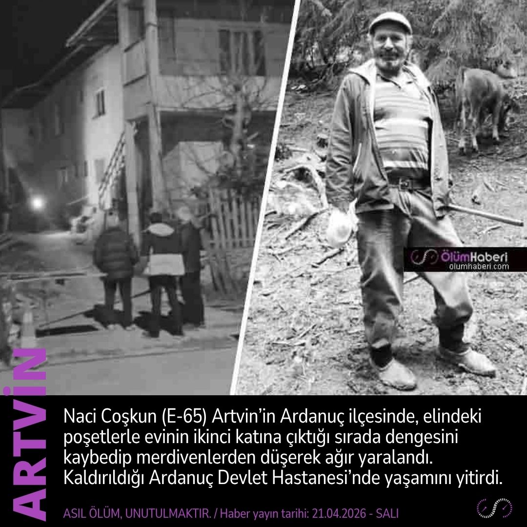 OlumHaberi's tweet photo. Naci Coşkun (E-65) Artvin Ardanuç’ta, evinin merdivenlerden düşerek yaşamını yitirdi.
https://t.co/5XmbsmQ1T8
#NaciCoskun #Artvin #Ardanuc #vefat #cenaze https://t.co/YHIsOb0c8a