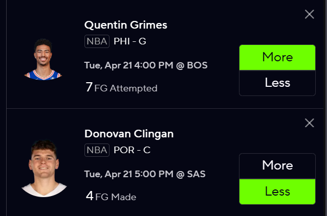 OrangeDfs's tweet image. 🏀 Premium - Patreon.com/Orangedfs

NBA 04/21 Play

Quentin Grimes
[#BrotherlyLove]
7 FGA ⬆️

Donovan Clingan
[#RipCity]
4 FGM ⬇️

#PrizePicks #NBA #SportsBetting