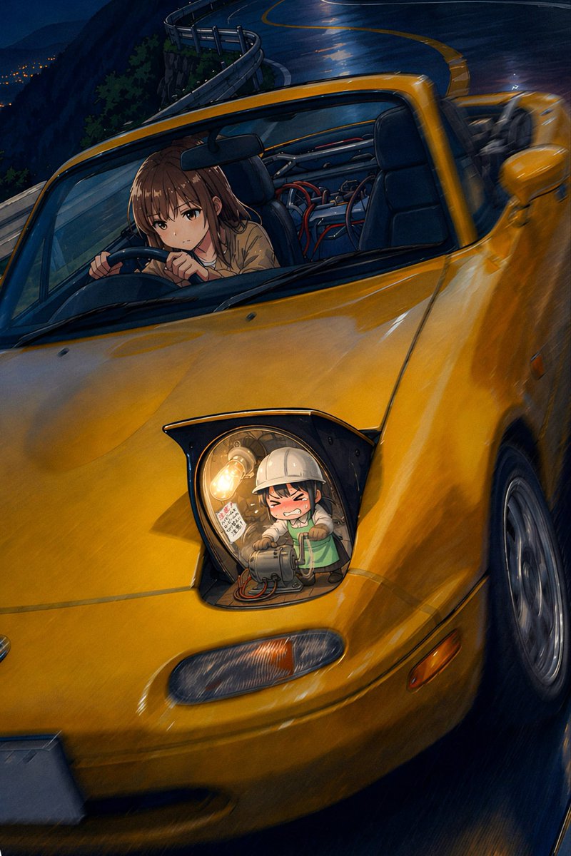 とりよりさん オープンカーのリトラクタブルヘッドライトの中の人