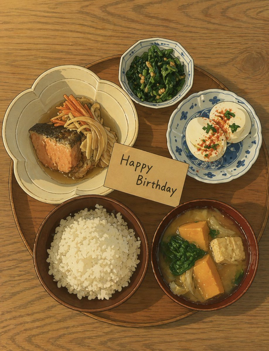 おはよう🧸🌲水曜日
朝ごはんは、鮭の南蛮漬け定食🐟
ほうれん草のピーナッツバター和え、うふマヨも美味しいよ😋
本日、夫、32歳の誕生日🎂✨🎊
誕生日おめでとうカードを添えて✨
パチ📷✨