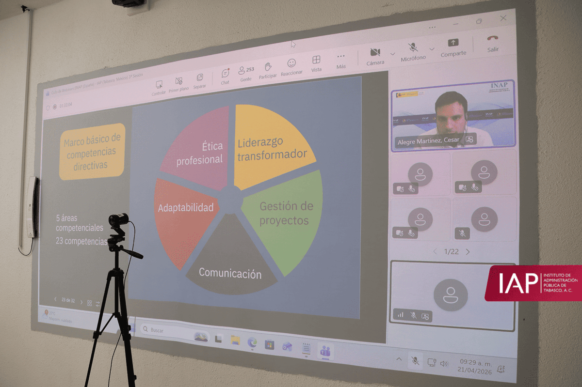 🌍 Tabasco se conecta con el mundo

Más de 300 servidores públicos participaron en un encuentro internacional entre IAP Tabasco e  INAP de España (<a href="/INAP_ES/">Instituto Nacional de Admón. Pública</a>).

🎓 Liderazgo, formación y visión global para mejorar la gestión pública.

💬 “Aquí no venimos a cumplir; venimos a elevar