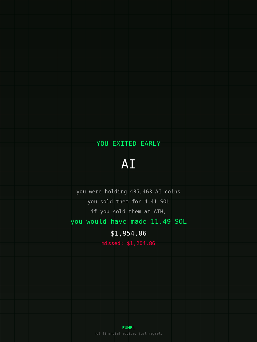 aarontic's tweet image. Went to fumbledbags.com and saw I missed generational wealth on $AI 
coulda retired the fam 

FnsBEAbUjN9QWXCtMp7d1hN2WkEjUFQZqXQwvjbopump 
#zerion
#member