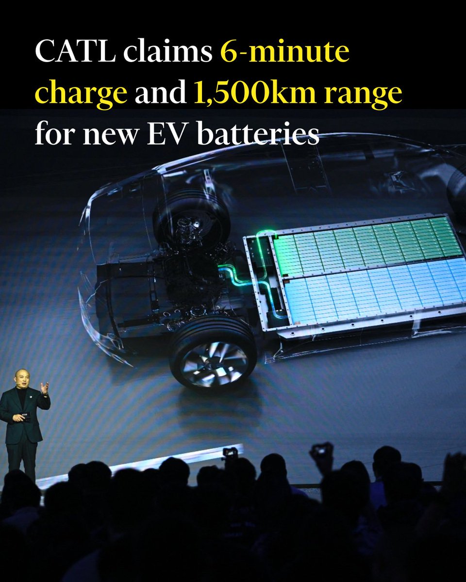 FT's tweet image. The Chinese group’s latest version of its condensed Qilin battery has a greater range than the distance by road from London to Barcelona and marks a leap from the 1,000km limit of its previous edition. ft.trib.al/gWoz2Mm