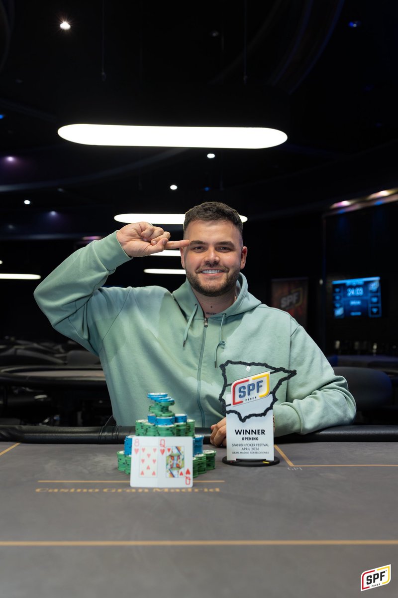 SPFpoker's tweet photo. ¡CAMPEÓN DEL OPENING! 🏆 

@GUANYAR se convierte en ganador del Opening y se lleva el primer trofeo de la semana 👏🏻 

¡Enhorabuena! @granmadridpoker https://t.co/3XH0k7kVkk