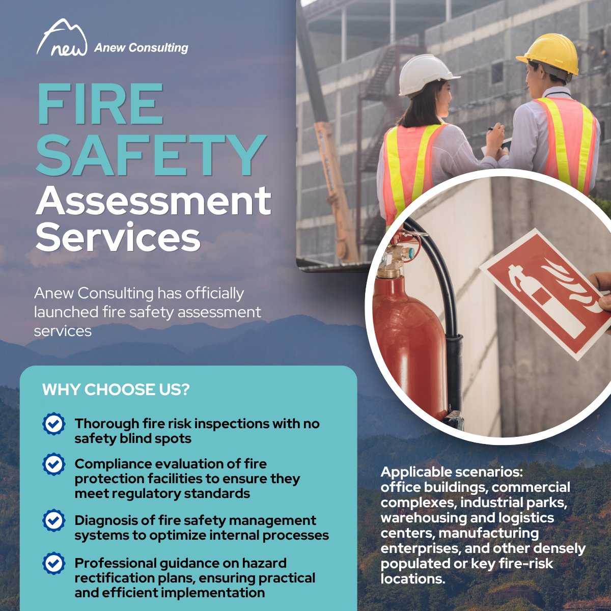 anewgc's tweet photo. Anew Consulting is now officially registered in the Social Fire Technical Service System and has launched #firesafety assessment services. End-to-end support—from risk inspections to #compliance and hazard rectification—helping enterprises reduce risk and pass inspections. #EHS https://t.co/qodukuXVmH