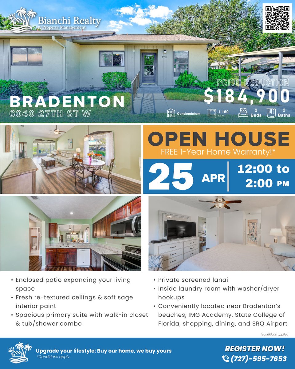 BianchiRealty's tweet photo. 🚨 $5,000 PRICE REDUCTION + OPEN HOUSE 🚨
💲 NOW $184,900 – Huntington Woods PH II

📲 More info: https://t.co/pXYHQjb1qU

📅 April 25 (Saturday) | ⏰ 12–2 PM

🏡 2 Bed | 2 Bath | End-Unit Condo/Villa

📞 727-595-SOLD (7653)

👉 Stop by the Open House https://t.co/ZGKLWeC3ex