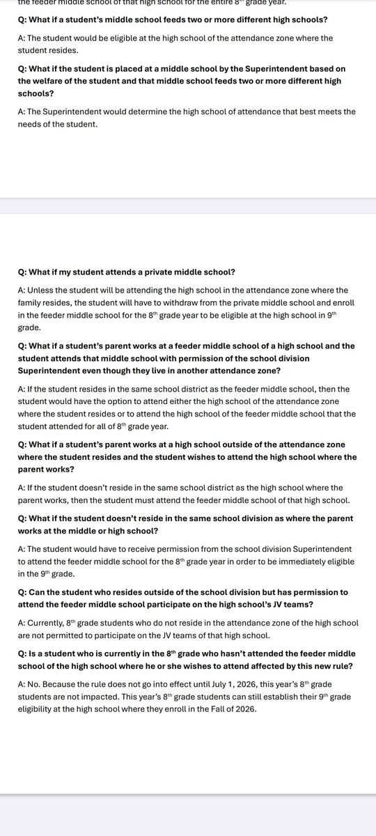 TheRVASportsNet's tweet photo. NEWS: @VHSL_ releases discussion of new transfer rule taking effect July 1. Effective with Class of 2031 (rising eighth graders).... https://t.co/XKCsEj9JVb