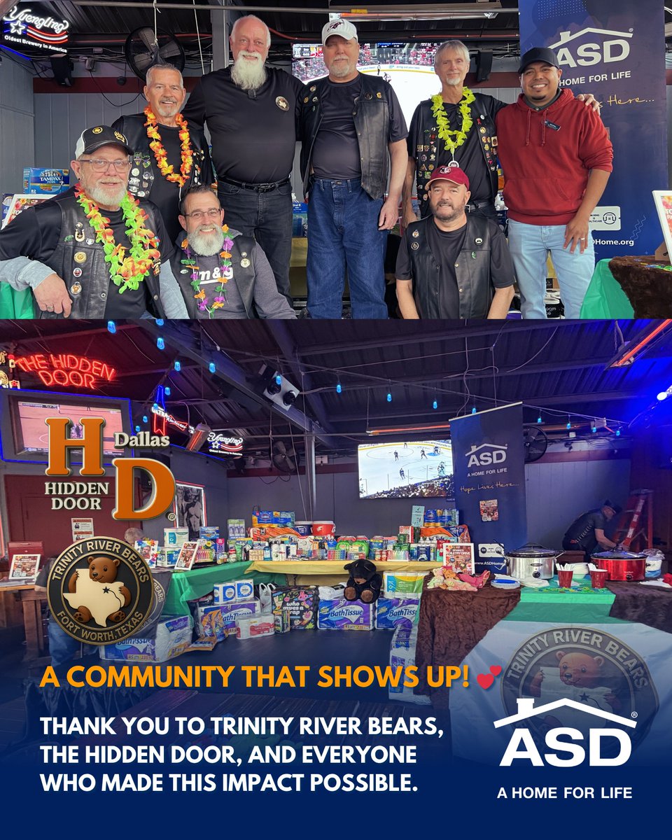 ASD - A Home For Life is still feeling the love.. 💙 Thank you to everyone who supported Spanke’s Toiletry Drive Party! Special thanks to Trinity River Bears and The Hidden Door for your generosity, love, and support of our residents. ❤️🐻 #ASDHome
