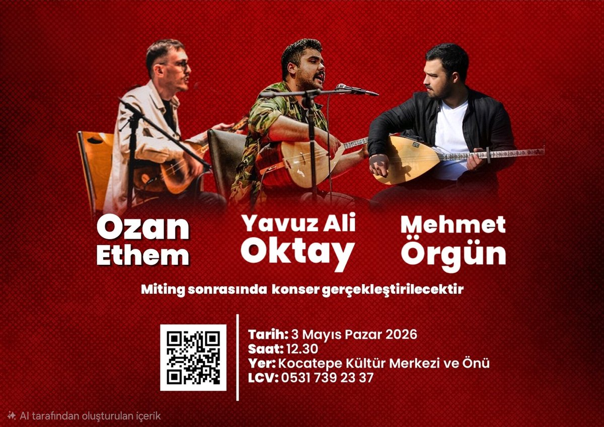avalperenakbas's tweet photo. 3 MAYIS TÜRKÇÜLER GÜNÜ

Ankara Kocatepe Kültür Merkezi Önünde (3 Mayıs 12:30) buluşuyoruz!

Miting sonrasında Ozan Ethem , Mehmet Örgün ve Yavuz Ali Oktay konseri gerçekleşecektir.

Sen de yerini al!

Ne mutlu Türk'üm diyene!

@umitozdag
@ozan_ethem_
@yavuzalioktay
@mehmetorgunnn
@TurkcuPaylasim
@HaberMOD
@sscomtr
@ajansmuhbir1923
@dailytrkst
@turancibirlik
@ZaferrHaber
@MilliyetciX
@fatiheryilmaz0
@ErtuganMusa
@korug_haber
@AzmiKaramahmut
@ulkucubaskent
Ankara