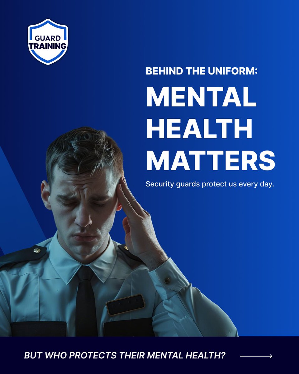 GuardTraining_'s tweet photo. Mental health isn’t optional. It’s critical to safety.

Security guards face long hours, isolation, and regular exposure to conflict.

This #MentalHealthAwarenessMonth, let’s focus on real action, not just awareness.

Support those who protect us. 🛡️
#Security #MentalHealth https://t.co/dEABfZRGo8