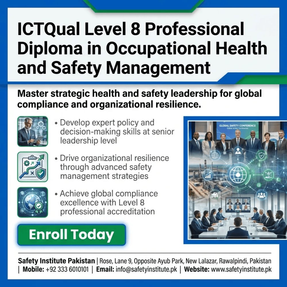 SafetyPakistan's tweet image. ICTQual Level 8 Professional Diploma in Occupational Health and Safety Management — Open for enrolment at Safety Institute Pakistan. Level 8. #ICTQual #Level #Professional #Diploma #Occupational #Health #Safety #Management #VocationalTraining