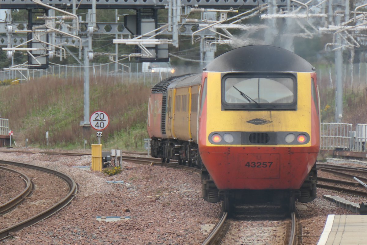 Colas liveried 43277 and 43257 top and tail the Network Rail PLPR test  train as they depart Carstairs working 1Q80 Mossend - Mossend via  Carstairs, Helensburgh Central and Balloch 14.4.26 scottishtrains.zenfolio.com/p604331348/e54…