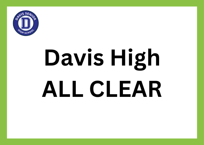 DJUSD's tweet photo. The Davis Senior High School campus is currently CLEAR after evacuating due to a bomb threat. Thank you to our partners at the Davis Police Department for your swift response and commitment to keeping our community safe. https://t.co/YHH6EvHusG