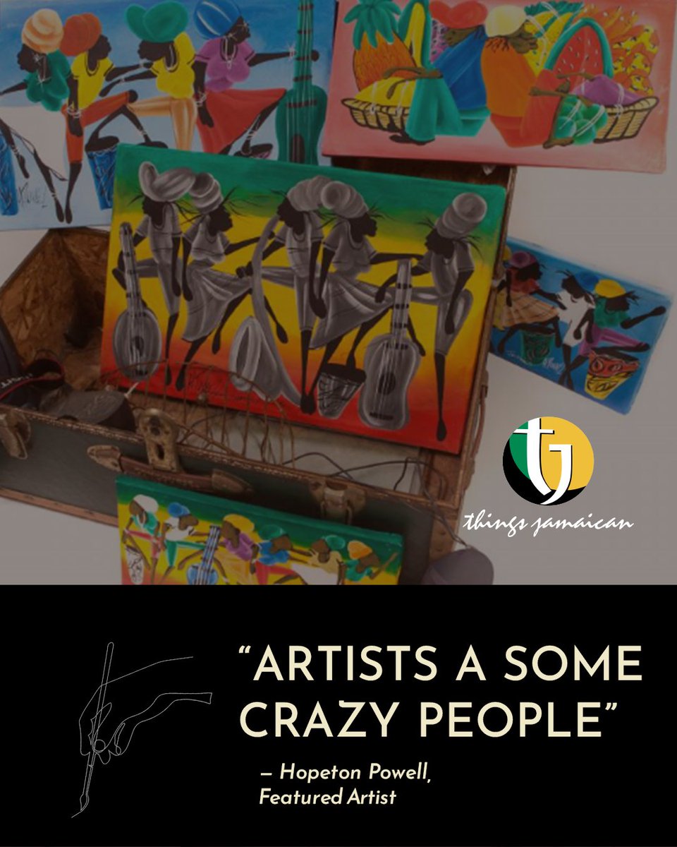 therealthingsja's tweet image. “Artists a some crazy people.” 🎨

But maybe that’s the spark the world needs. For Hopeton Powell, that “crazy” is pure magic— where colour, culture, and creativity collide to tell Jamaica’s story. 🇯🇲✨

See the world differently. 

#ThingsJamaican #ArtToHeart #SupportLocal