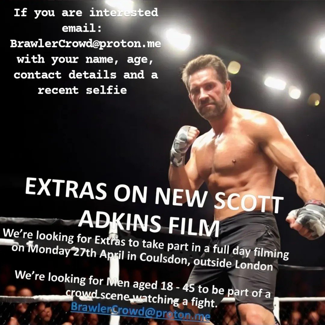 ShaolinJaa's tweet photo. • Looking for Extras
• Full day filming
• Monday 27th April in Coulsdon, London 
• Men  aged 18 - 45 
• Be part of a crowd scene watching a fight

If you are interested email: 

BrawlerCrowd@proton.me 👈🏼

Include your name, age, contact details and a recent selfie https://t.co/2pvw3Dbkk3
