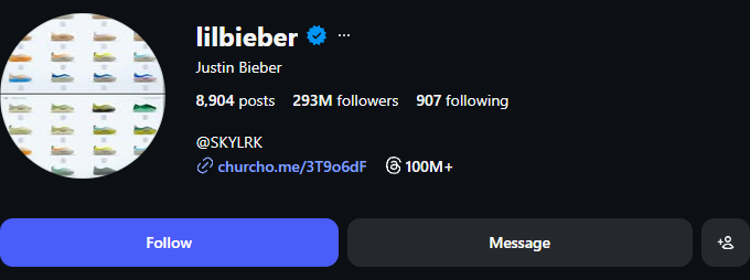 CelebRadar0's tweet image. 🟢 Justin Bieber instagram.com/lilbieber Instagram Follower Update
Previous : 293,583,164
Current  : 293,619,611
Change   : +36,447 (gained) in the last 5.8h

#Instagram #Followers #lilbieber #Stats