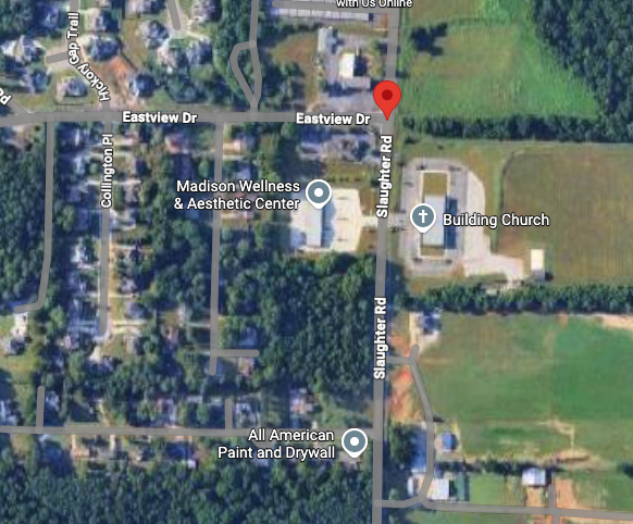 MadisonAlabama's tweet photo. Beginning Tuesday, April 21, 2026, the right turn lane on Eastview Drive at Slaughter Road and the left turn lane on Slaughter Road at Eastview Drive will be temporarily closed through Friday, April 24, 2026, to allow for the installation of storm structures within the roadway. https://t.co/7tgAs3x9di