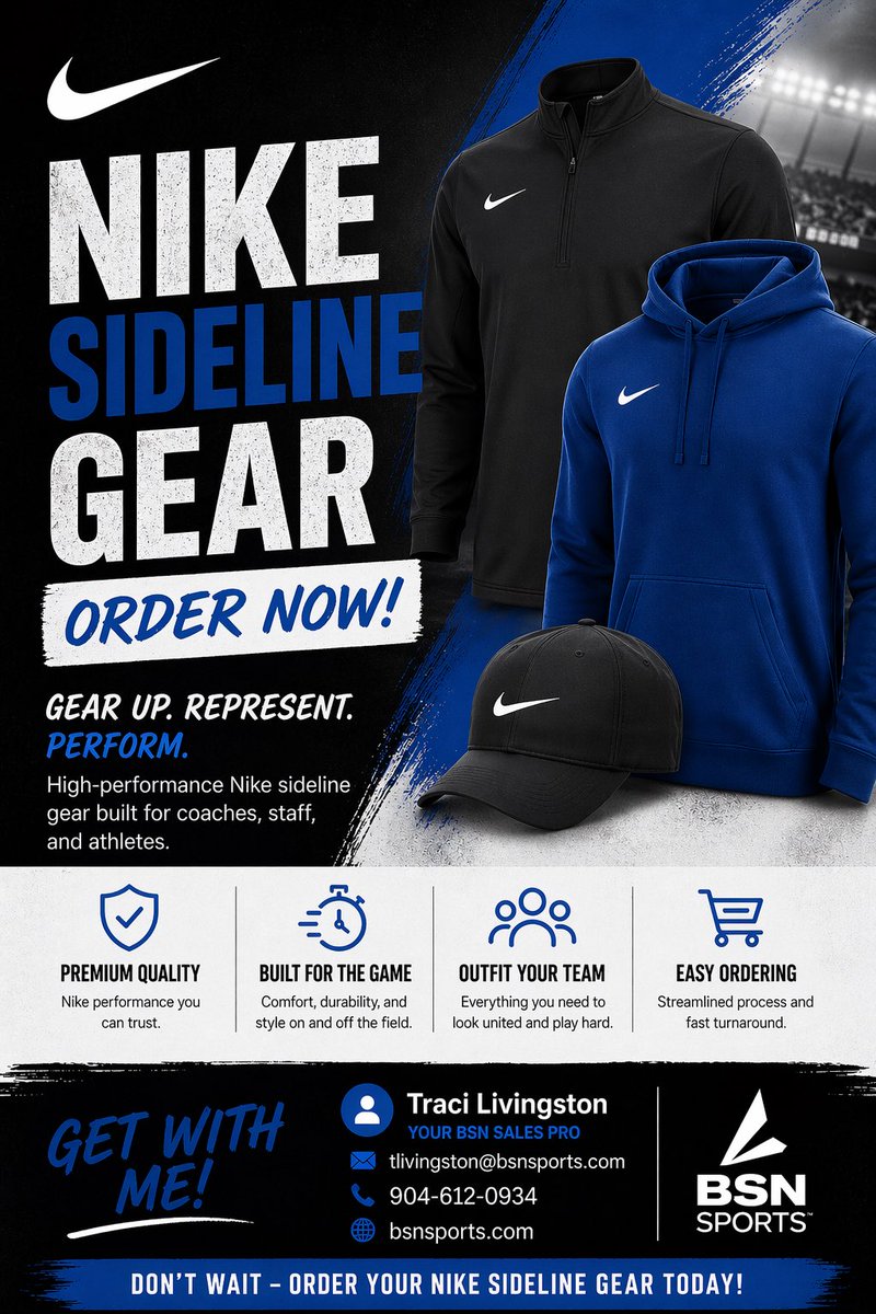 Tliv1996's tweet photo. 🚨 Sideline ready. Championship look.

Order your Nike sideline gear now and get your team outfitted with premium performance and style.

Hit me up or get with your local BSN Sales Pro to get started! 
@FPC_Athletics 
@OPHSAthletics 
@BHSTornadoFB 
@BSNSPORTS_FL https://t.co/4WZCMyJ6MV