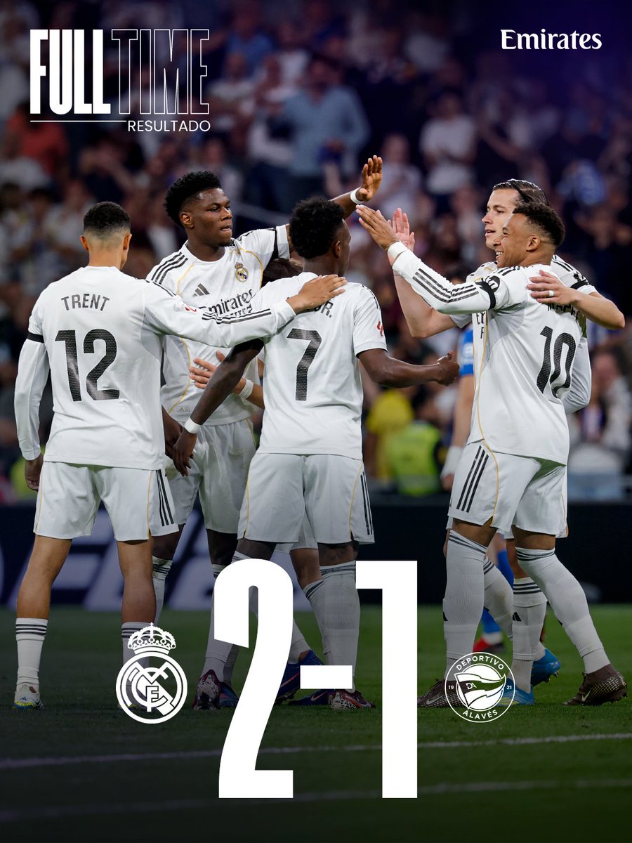 realmadrid's tweet image. 🏁 FP: @RealMadrid 2-1 @Alaves
⚽ 30' @KMbappe
⚽ 50' @ViniJr
⚽ 90'+3' T. Martínez
👉 @Emirates